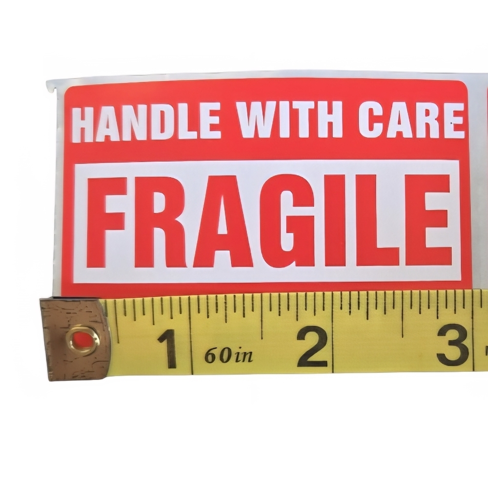 Red Fragile Handle With Care Large 3" X 2" Stickers (30 count) - Picture 2 of 3